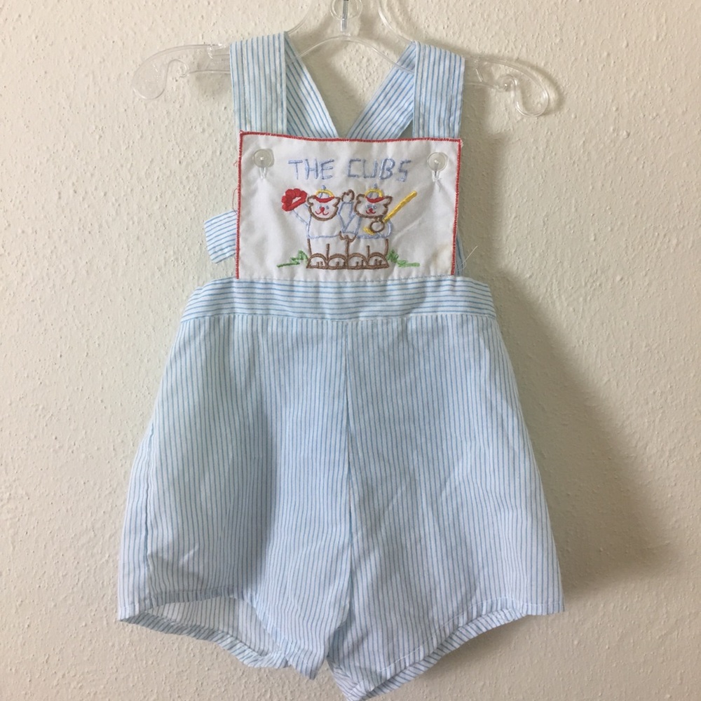 Vintage Blue & White Striped Cubs Romper
